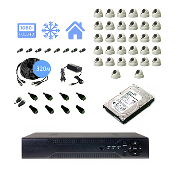 Полный комплект видеонаблюдения на 32 купольные камеры 2mpx (Эконом)